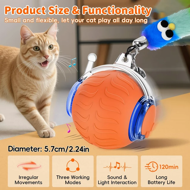 Alt view image 2 of 7 - Interactive Cat Toy, Smart Moving Cat Ball Toys for Indoor Cats | Touch Wake-Up, Automatic Sleep Mode, Energy Saving, Irregular Rolling, Rechargeable, Suitable for Bored Adult Cats & Kitten