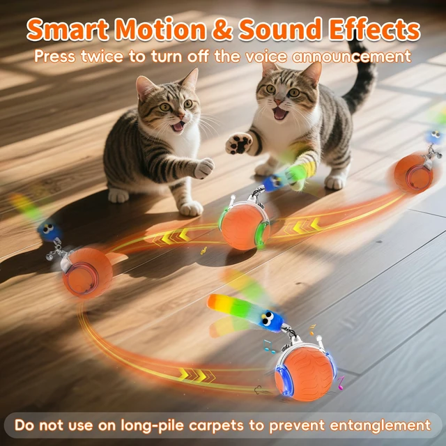 Alt view image 7 of 7 - Interactive Cat Toy, Smart Moving Cat Ball Toys for Indoor Cats | Touch Wake-Up, Automatic Sleep Mode, Energy Saving, Irregular Rolling, Rechargeable, Suitable for Bored Adult Cats & Kitten