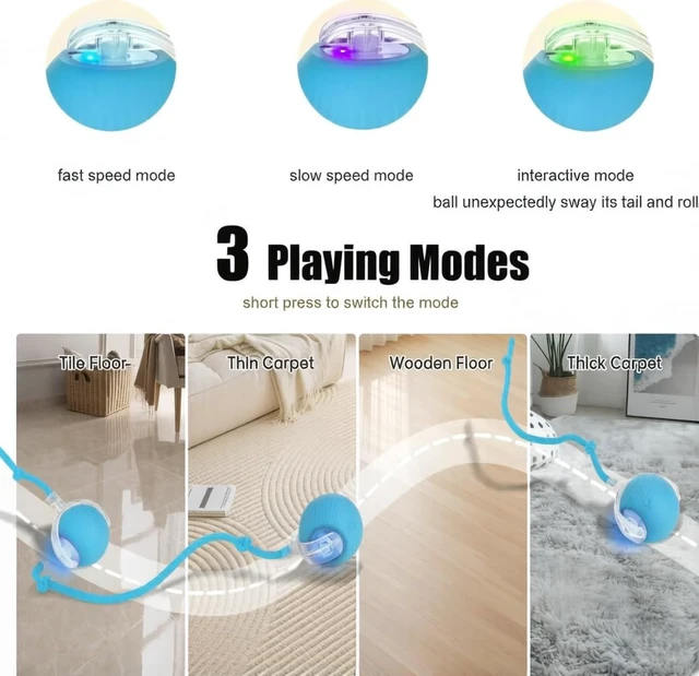 Alt view image 4 of 6 - Interactive Dog Cat Toy Ball, Upgraded Rechargable Smart Automatic Rolling Pet Ball with Tail, Fast Moving Toy for Bored Indoor Kitty Puppy- Blue