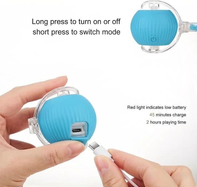 Alt view image 5 of 6 - Interactive Dog Cat Toy Ball, Upgraded Rechargable Smart Automatic Rolling Pet Ball with Tail, Fast Moving Toy for Bored Indoor Kitty Puppy- Blue