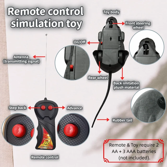 Alt view image 4 of 7 - Remote Control Mouse Cat Toy, Realistic RC Interactive Pet Toy with Wireless Controller, Forward and Backward Movement, Gray Plush Electronic Mouse for Cats and Dogs, Funny Pet Teaser for Indoor Cats
