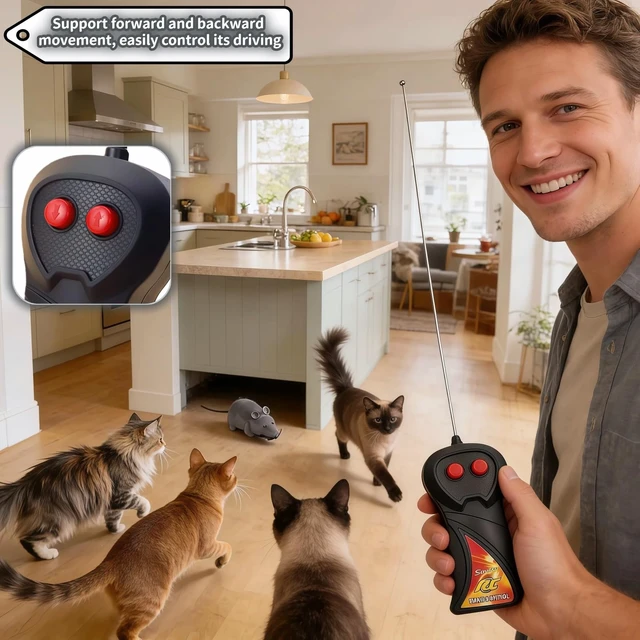 Alt view image 3 of 7 - Remote Control Mouse Cat Toy, Realistic RC Interactive Pet Toy with Wireless Controller, Forward and Backward Movement, Gray Plush Electronic Mouse for Cats and Dogs, Funny Pet Teaser for Indoor Cats
