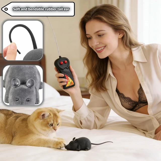 Alt view image 7 of 7 - Remote Control Mouse Cat Toy, Realistic RC Interactive Pet Toy with Wireless Controller, Forward and Backward Movement, Gray Plush Electronic Mouse for Cats and Dogs, Funny Pet Teaser for Indoor Cats