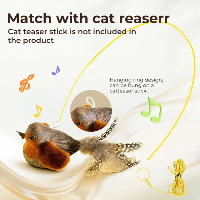 Alt view image 4 of 7 - 2-pack catnip cat toys that stimulate indoor cats' natural hunting instincts,Interactive plush bird toy with realistic chirping sounds to tease your cat (Green artificial bird + blue artificial bird)