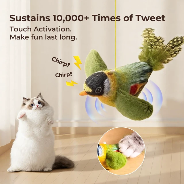 Alt view image 6 of 7 - 2-pack catnip cat toys that stimulate indoor cats' natural hunting instincts,Interactive plush bird toy with realistic chirping sounds to tease your cat (Green artificial bird + blue artificial bird)