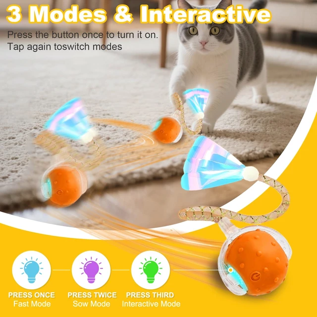 Alt view image 2 of 6 - Interactive Cat Toy Ball, Red1, Indoor Cats | Automatic, Elastic Mesh Tail, Rechargeable Rolling, Cat Enrichment