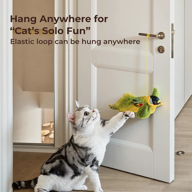 Alt view image 7 of 7 - 2-pack catnip cat toys that stimulate indoor cats' natural hunting instincts,Interactive plush bird toy with realistic chirping sounds to tease your cat (Green artificial bird + blue artificial bird)