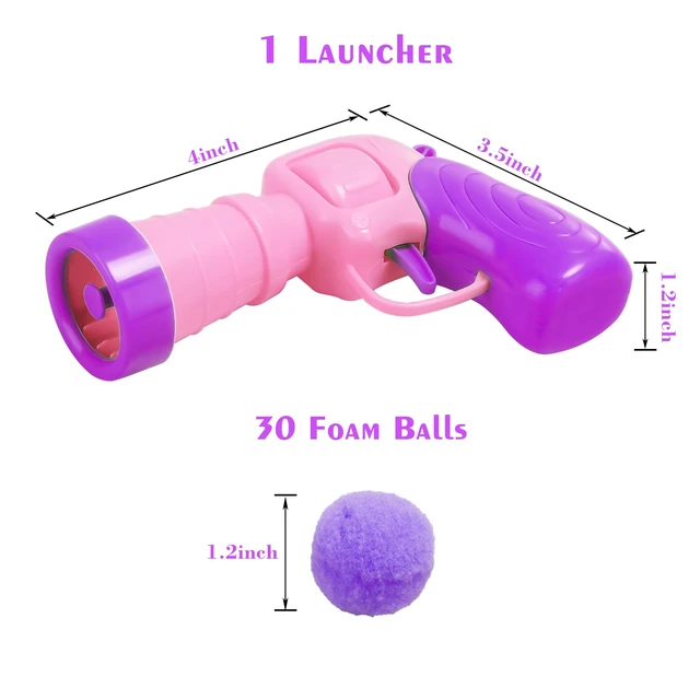 Alt view image 3 of 6 - Interactive Cat Toys for Indoor Cats Pink Cat Pom Pom Balls Plush Ball Launcher Cat Fetch Toy Enrichment Toys 30 Balls