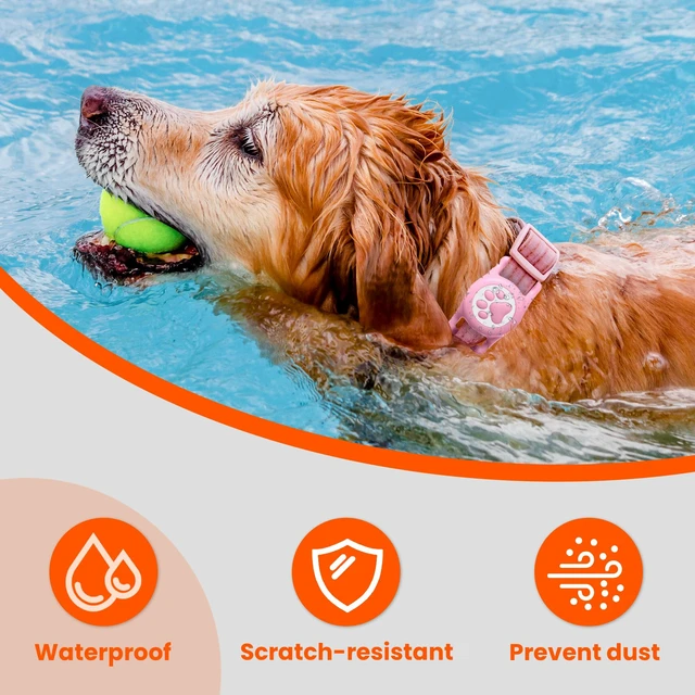 Alt view image 2 of 7 - Waterproof Airtag Dog Collar Holder for Apple Air Tag, Silicone Dog Airtag Holder for Dogs & Cat Collars(Pink)