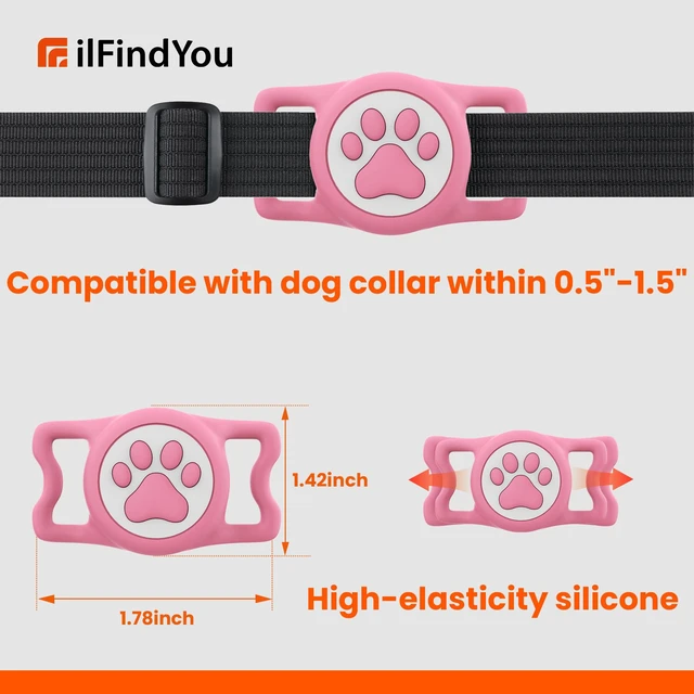 Alt view image 5 of 7 - Waterproof Airtag Dog Collar Holder for Apple Air Tag, Silicone Dog Airtag Holder for Dogs & Cat Collars(Pink)