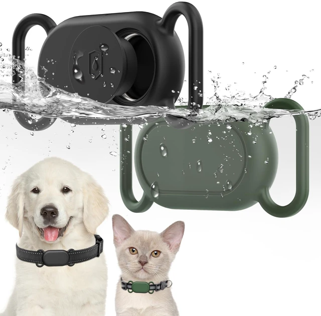 Main image of Dog Collar Holder for Galaxy Smart tag 2,Waterproof Silicone Case,2 Pack | for Pet Cat, Anti-Lost Scratch Resistant Protective Cover Accessory,Black/Olive Green