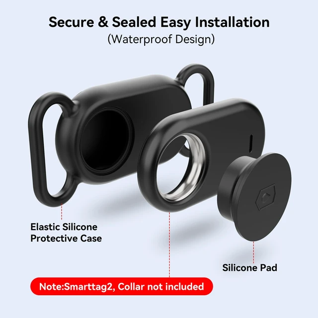 Alt view image 3 of 7 - Dog Collar Holder for Galaxy Smart tag 2,Waterproof Silicone Case,2 Pack | for Pet Cat, Anti-Lost Scratch Resistant Protective Cover Accessory,Black/Olive Green