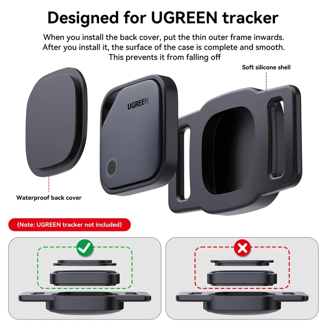 Alt view image 4 of 7 - 2 Pack Dog Collar Holder Case for UGREEN FineTrack Tracker Tags, Waterproof & Anti-Lost, Durable Silicone Case for UGREEN Tags for Cat & Pet Collars, Lightweight, Easy to Install, Black