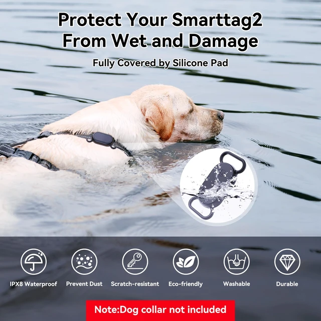 Alt view image 7 of 7 - Dog Collar Holder for Galaxy Smart tag 2,Waterproof Silicone Case,2 Pack | for Pet Cat, Anti-Lost Scratch Resistant Protective Cover Accessory,Black/Olive Green