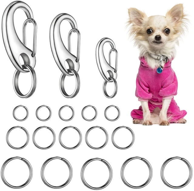 Main image of 18 Pcs Dog Tag Clip Pet ID Pet Tag Quick Clip, 1.9/1.3/0.8 inch, Silver | Stainless Steel Combo for Secure Pet Id, Rust Proof Holder, Easy Clasp for Collar Harness, Quick Release for Dog