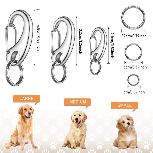 Alt view image 2 of 6 - 18 Pcs Dog Tag Clip Pet ID Pet Tag Quick Clip, 1.9/1.3/0.8 inch, Silver | Stainless Steel Combo for Secure Pet Id, Rust Proof Holder, Easy Clasp for Collar Harness, Quick Release for Dog