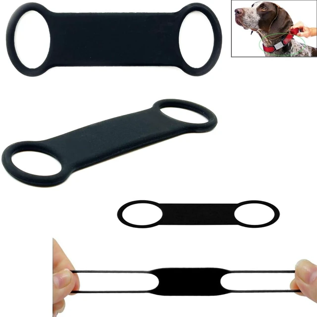 Main image of 4 Pack Dog Tag Rubber Band Replacement Silicone Elastic Holder for Slide On Dog Tags Personalized Name ID Silent Noiseless Attachement QR Code Cat Pet Online Profile Display 2 Sizes