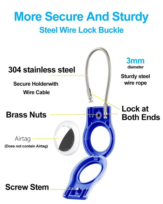 Alt view image 6 of 6 - Airtag Keychain Holder, Air Tag Lock Case Holders with Wire Cable, Sturdy Protection Airtag Key Chain, Compatible Apple Airtag for Key Ring,Keys, Luggage