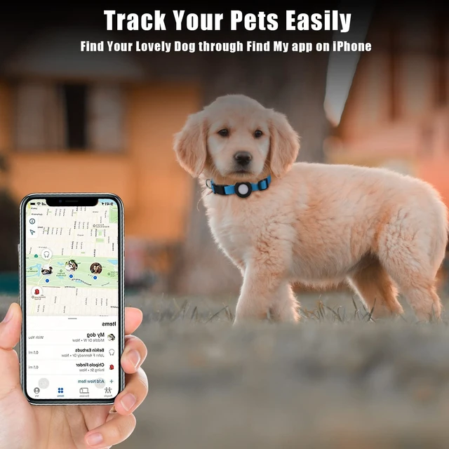 Alt view image 2 of 6 - Compatible with Airtag Dog Collar, Adjustable Air Tag Dog Collar with Durable Quick Snap Buckle, Imitation Nylon Dog Collar with Waterproof Apple Airtag Holder for Small Dogs (S6"-16", Blue)