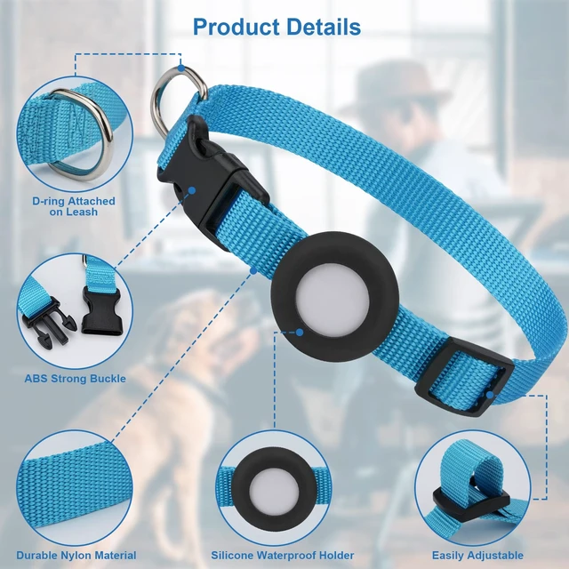 Alt view image 3 of 6 - Compatible with Airtag Dog Collar, Adjustable Air Tag Dog Collar with Durable Quick Snap Buckle, Imitation Nylon Dog Collar with Waterproof Apple Airtag Holder for Small Dogs (S6"-16", Blue)