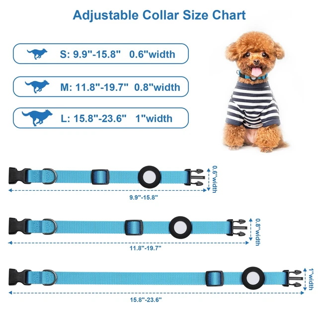 Alt view image 4 of 6 - Compatible with Airtag Dog Collar, Adjustable Air Tag Dog Collar with Durable Quick Snap Buckle, Imitation Nylon Dog Collar with Waterproof Apple Airtag Holder for Small Dogs (S6"-16", Blue)