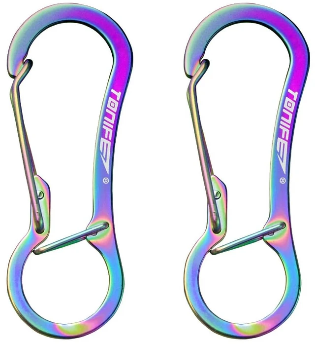 Main image of Carabiner Clip 2-Pack, Stainless Steel Carabiner Keychain, Spring Snap Hook for Dog Leash and Key Ring (MT2803 Rainbow Titanium*2)