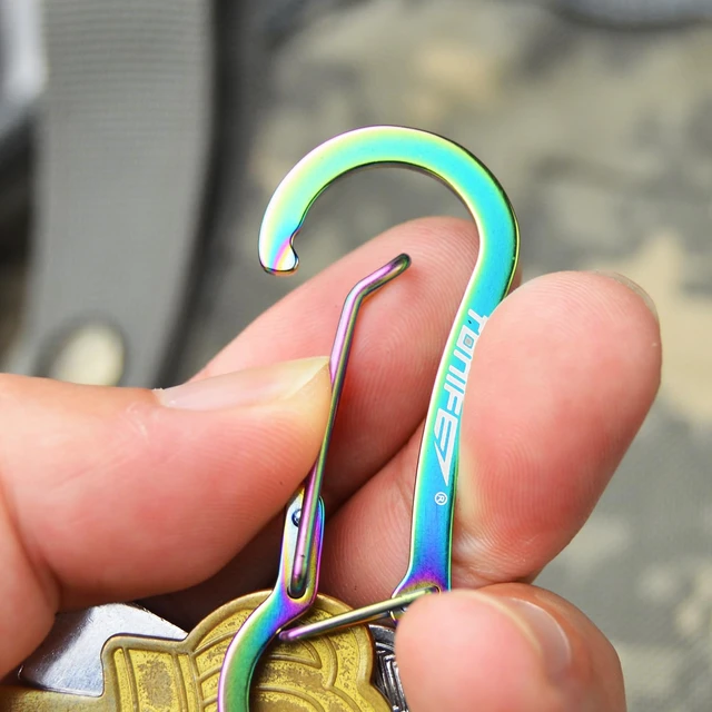 Alt view image 4 of 6 - Carabiner Clip 2-Pack, Stainless Steel Carabiner Keychain, Spring Snap Hook for Dog Leash and Key Ring (MT2803 Rainbow Titanium*2)