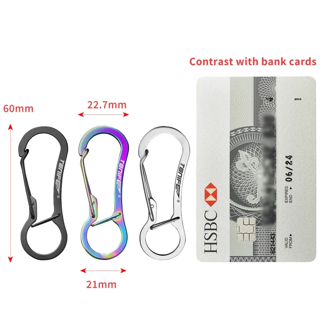 Alt view image 3 of 6 - Carabiner Clip 2-Pack, Stainless Steel Carabiner Keychain, Spring Snap Hook for Dog Leash and Key Ring (MT2803 Rainbow Titanium*2)