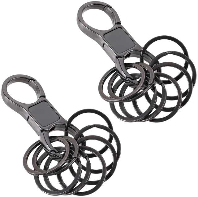 Main image of 2 Pcs Heavy Duty Key Chain with 8 Pcs Stainless Key Rings, Detachable, Organizer for Multiple Keys, Black, Unisex Adult