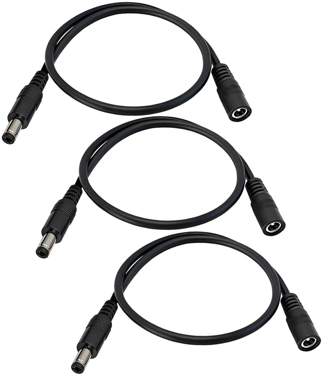 Main image of 5.5mm x 2.1mm DC Power Extension Cable, 3-Pack, 1.6FT | 12V DC5521 Male to Female Barrel Connector, 18AWG Low Loss Power Cord, For CCTV Security Camera, LED Strip