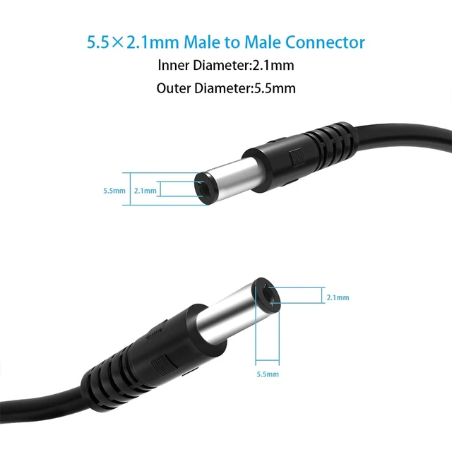 Alt view image 3 of 4 - 2-Pack Male to Male DC Extension Cord 5.5mm x 2.1mm,12v DC Power Extension Cable for Security Camera,Dvr Standalone LED Strip,Car,CCTV IP Surveillance,5v 9v 24v 12 Volt Plug Supply Adapter 3FT 6FT
