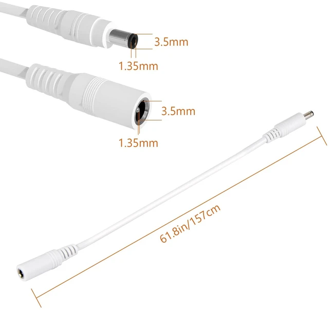 Alt view image 2 of 4 - DC Power Extension Cable 5ft, Barrel Plug, Male to Female DC Jack | 3.5*1.35mm,Adapter Cable for WOBANE Power supply,LED. White