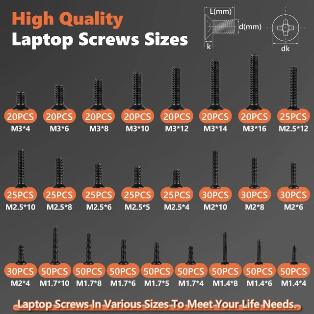 Alt view image 6 of 6 - 810Pcs Black Laptop Screws Kit M1.4-M3 Carbon Steel Replacemen | High-Hardness Carbon Steel to Prevent Stripping,M1.4 M1.7 M2 M2.5 M3, Flat Head Phillips, For Lenovo Toshiba HP IBM Dell Sony