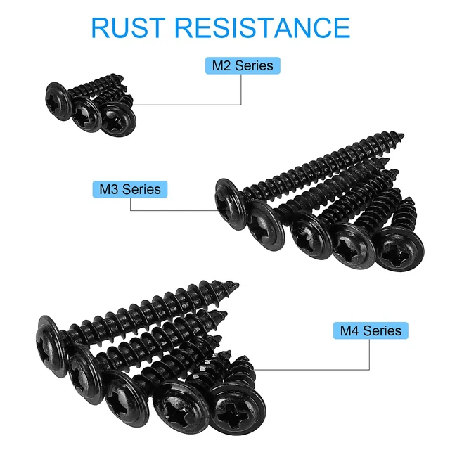 Alt view image 4 of 7 - 420pcs Black Phillips Truss Head Self-Tapping Wood Screws, 13 Sizes M2 M3 M4 Wafer Head, Pan Head with Washer Tapper Screws Assortment Kit for Wood, Plastic and Soft Metal, Carbon Steel, Sharp Point