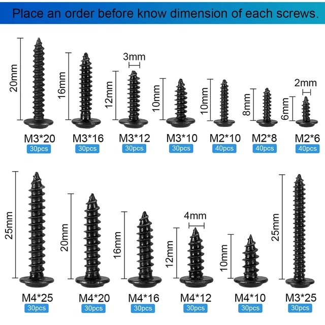 Alt view image 5 of 7 - 420pcs Black Phillips Truss Head Self-Tapping Wood Screws, 13 Sizes M2 M3 M4 Wafer Head, Pan Head with Washer Tapper Screws Assortment Kit for Wood, Plastic and Soft Metal, Carbon Steel, Sharp Point