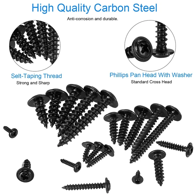 Alt view image 6 of 7 - 420pcs Black Phillips Truss Head Self-Tapping Wood Screws, 13 Sizes M2 M3 M4 Wafer Head, Pan Head with Washer Tapper Screws Assortment Kit for Wood, Plastic and Soft Metal, Carbon Steel, Sharp Point