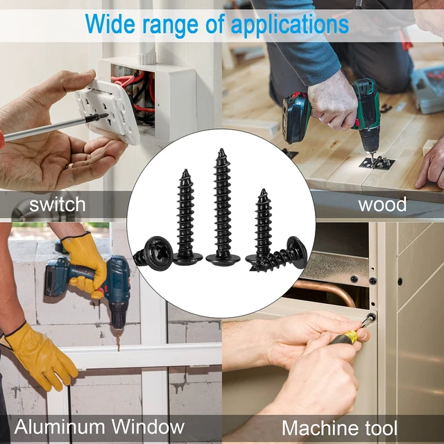 Alt view image 7 of 7 - 420pcs Black Phillips Truss Head Self-Tapping Wood Screws, 13 Sizes M2 M3 M4 Wafer Head, Pan Head with Washer Tapper Screws Assortment Kit for Wood, Plastic and Soft Metal, Carbon Steel, Sharp Point