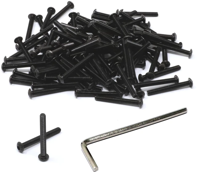 Main image of 100 Pcs M3 x 25mm Thread Pitch 0.5 mm Alloy Steel 10.9 Grade Hex Socket Button Head Cap Screws Bolts Kit, Black Oxide Finish