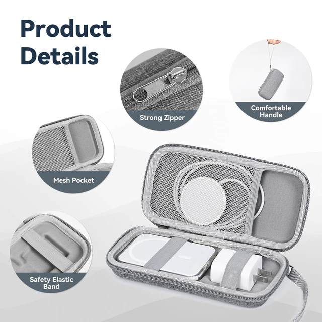Alt view image 3 of 7 - Case Compatible with Apple MagSafe Battery Pack, for MagSafe Magnetic Power Bank for iPhone 15/14/13, Extra Mesh Pocket Fits Power Adapter(Case Only,Gray)
