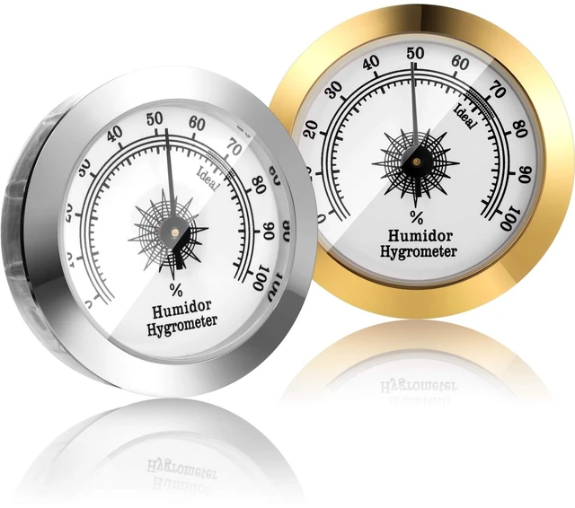 Main image of 2 Pcs Hydrometer 2 Inch Humidity Meter Cigar Humidor Hygrometers | Analog Dial Monitors Humidity, Maintains Optimal Cigar Moisture, Clear Scale , for Humidor Storage Boxes Cabinet Cans