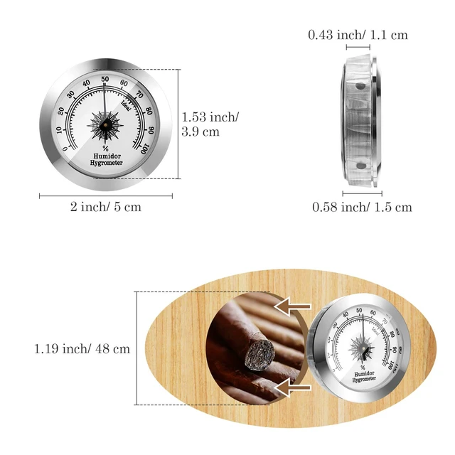 Alt view image 2 of 7 - 2 Pcs Hydrometer 2 Inch Humidity Meter Cigar Humidor Hygrometers | Analog Dial Monitors Humidity, Maintains Optimal Cigar Moisture, Clear Scale , for Humidor Storage Boxes Cabinet Cans