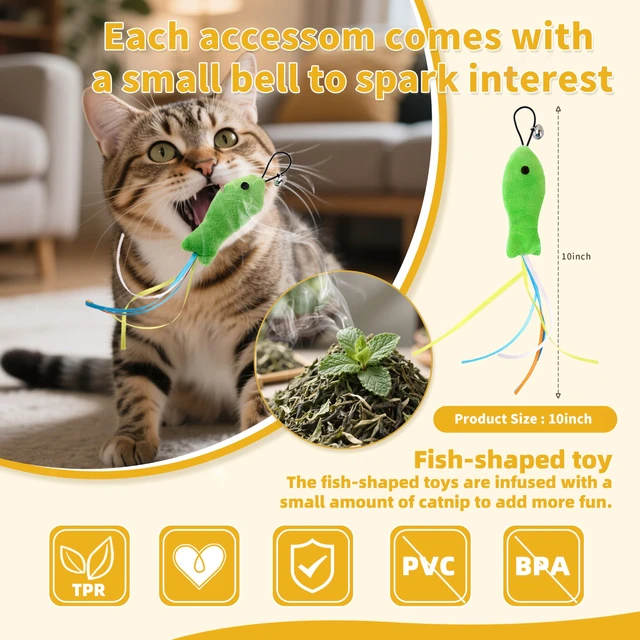 Alt view image 2 of 6 - Interactive Cat Toys Accessory with Fish and Worm Toys for Cats to Chase | 10Pcs, Automatic Kitten Toy Refills, Fits Automatic Cat Balls, Wands Toys, Soft and Safe, Stimulates Hunting, for Indoor Cats
