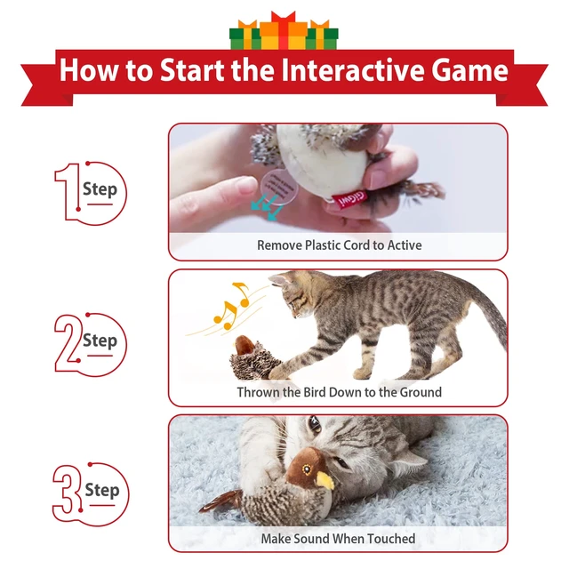 Alt view image 5 of 7 - Chirping Bird Cat Toy for Indoor Cats, Interactive Hangable Bird Cat Toy with Real Bird Sound and Feather, Automatic Bird Toy for Cats Exercise & Kicker to Self PlayNo Flapping