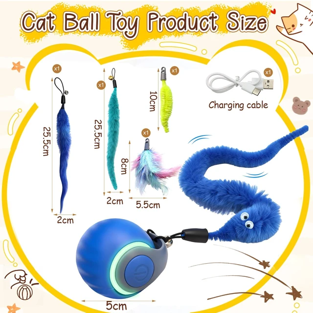 Alt view image 3 of 7 - 1 PCS Interactive Cat Toy Ball,Newly Speedy Tail and Moving Cat Tail Toy, Indoor Interactive Kitten Teaser Toys for Boredom, Automatic Cat Exercise Toy for Cats with 4 Tails-Blue