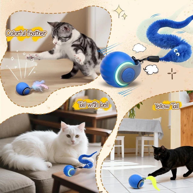 Alt view image 7 of 7 - 1 PCS Interactive Cat Toy Ball,Newly Speedy Tail and Moving Cat Tail Toy, Indoor Interactive Kitten Teaser Toys for Boredom, Automatic Cat Exercise Toy for Cats with 4 Tails-Blue