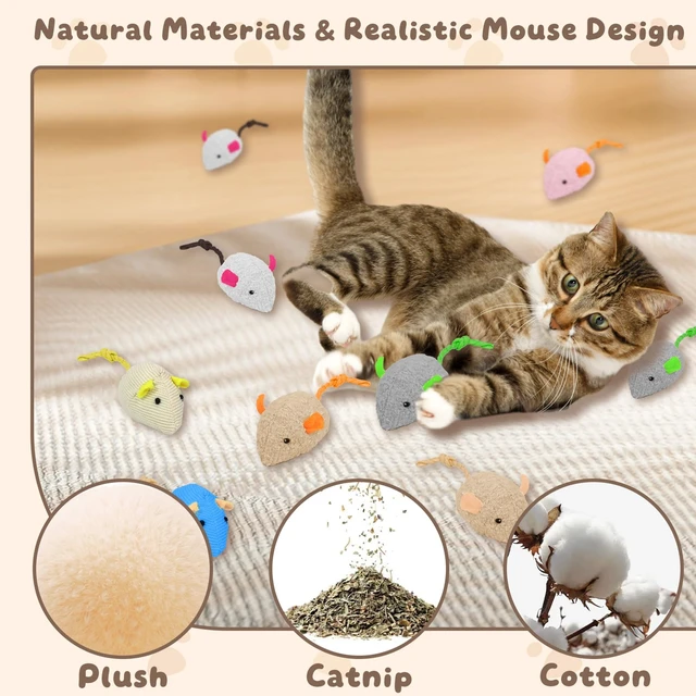 Alt view image 3 of 7 - 20PCS Cat Catnip Mice Toys, Mouse Toys for Cats, Interactive, Encourages Agility, Coordination, for Indoor Cats and Kittens, Cat Chew Toy for Exercise for Pet Cat Kitten Kitty