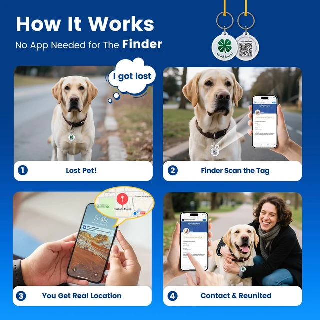 Alt view image 3 of 7 - 5 Pack QR Code Pet ID Tags for Dogs & Cats, Personalized Dog Tags | Smart Pet Tag, Editable Profile, Location Sharing, Scan Alert, Emergency Contact, No App Needed for Finder, No Subscription