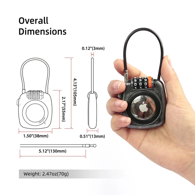 Alt view image 2 of 6 - AirTag Holder for Luggage Tracking, Compatible with Apple AirTag Holder, Combination Lock Air Tag Case for Keychain, Kids, Car, Suitcase, Backpack Anti-Lost Tracking, GPS Tracker Tag Case