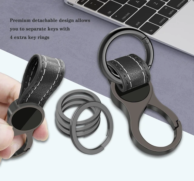 Alt view image 5 of 6 - Key Chain with 4 Key Rings and Quick Release Carabiner Clip Leather Car Keychain for Men and Women