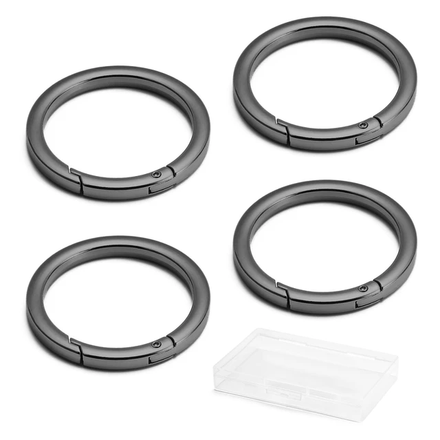 Alt view image 3 of 5 - 4pcs Flat Trigger Spring O Rings,Metal Keychain Ring Round Carabiner Clips for Keyrings Buckle, Bags,Purses(Gunmetal,1 inch)